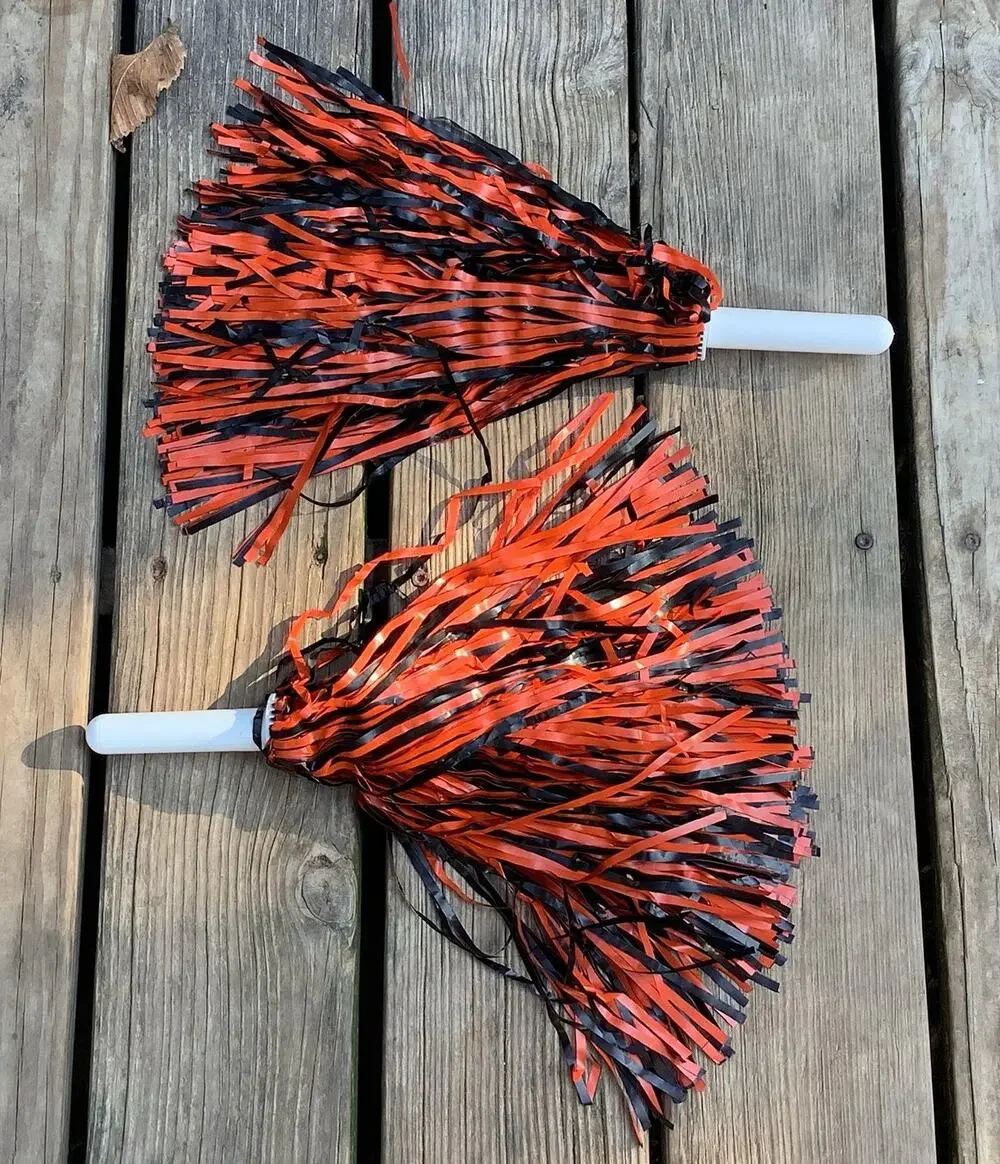 Vintage Y2K Cheerleading Pom Poms Orange Black 12